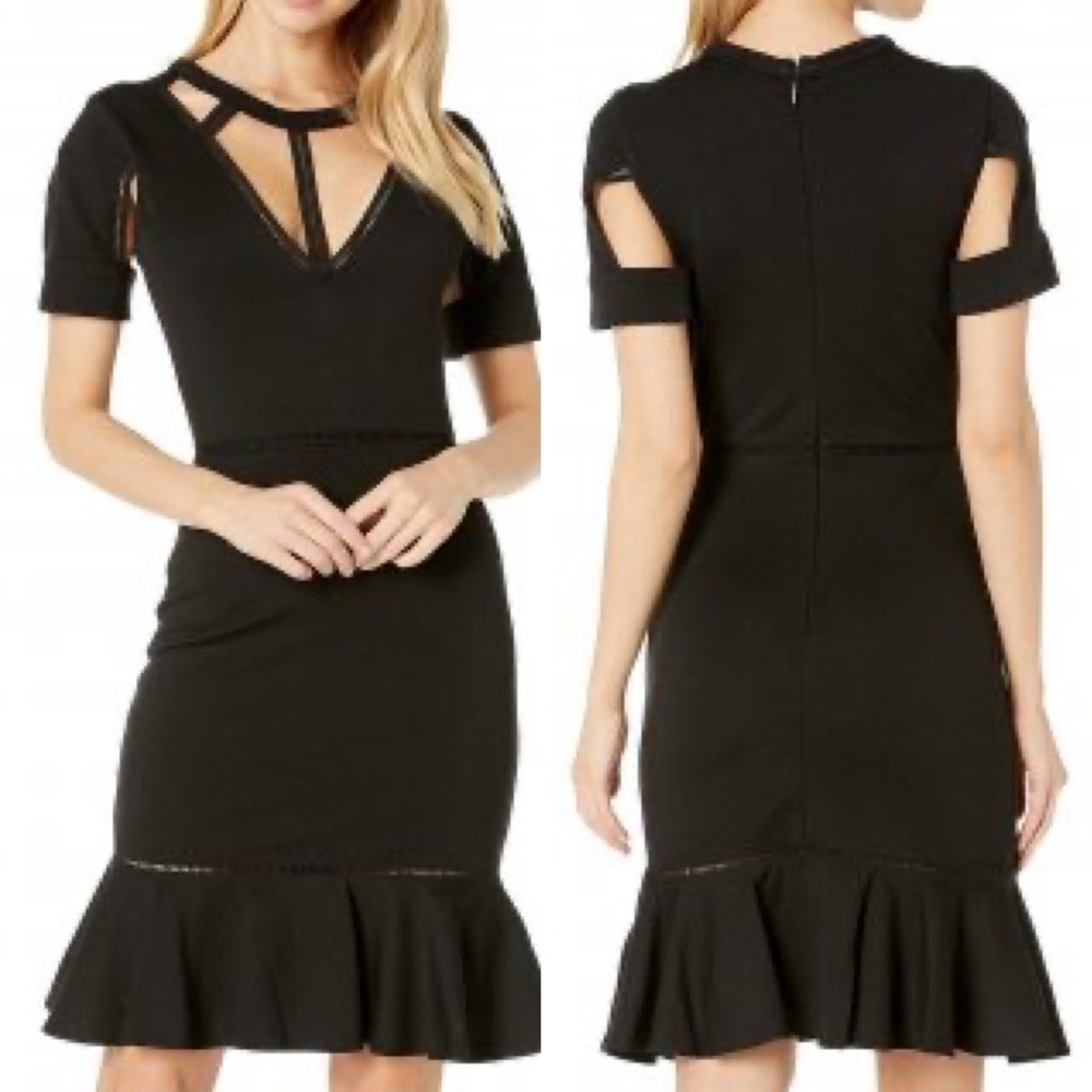 Bebe Lattice Detail Black Fit and Flare Dress Stretch Women’s Medium